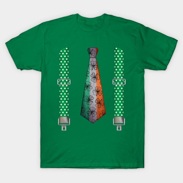 Classical Irish Costume Necktie with shamrocks T-Shirt by ArtedPool